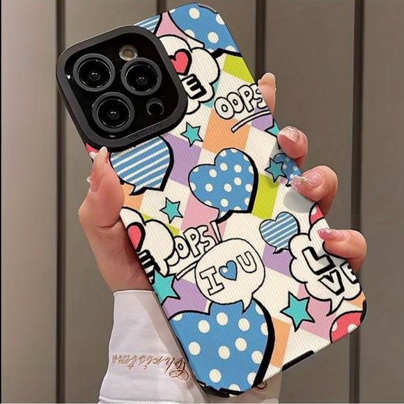 Apple iPhone Phone Case Vertical Stripes PU Leather Texture Hearts Text Pattern - Picture 3 of 4